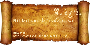 Mittelman Árvácska névjegykártya